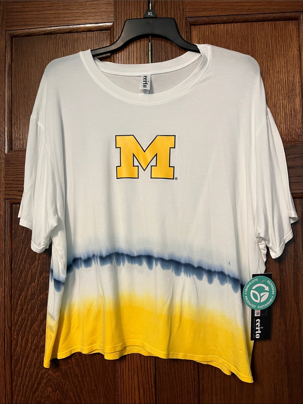 University of Michigan M Logo Tie-Dye Tee - White, Yellow, Navy